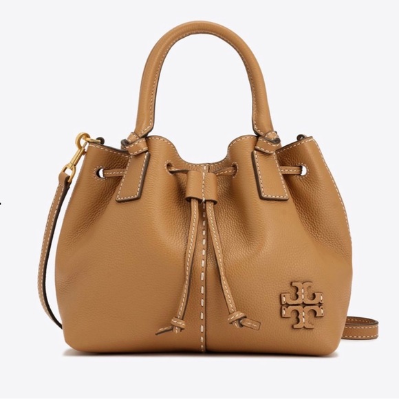 Tory Burch Mcgraw Bucket Drawstring Leather Satchel In Tiramisu - Picture 8 of 8